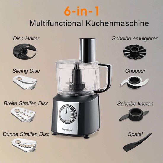 Multifunctionele robot, 6-in-1 keukenmachine, 2 l, multifunctioneel, voedselverwerker, 800 W, keukenmachine, multifunctioneel, hakmolen, mixer — afbeelding 2
