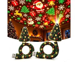 Kerstprojector - 2 stuks - kerstboomprojector - plafondprojector binnen - met 6 feestelijke patronen - USB - Kerst Led-projector - Plug and Play - Projectorlamp - Mini Feestelijke - Kerstdecoratie - Voor kamperen, auto, plafond en wanddecoratie