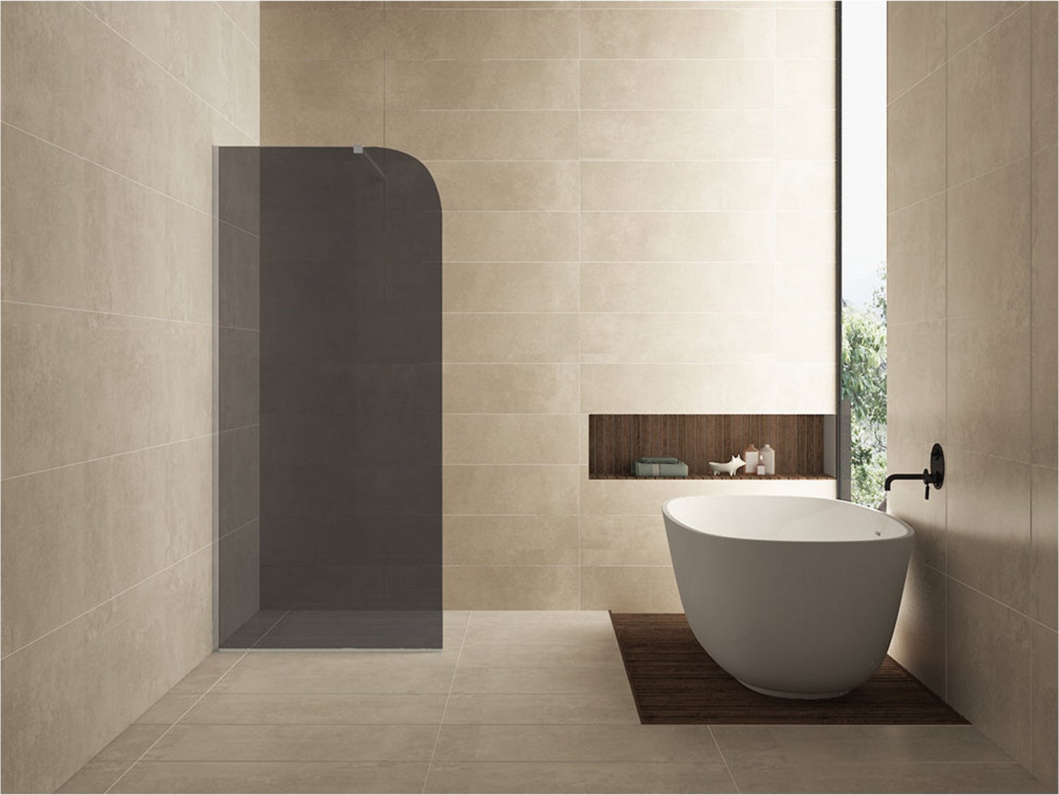 Wiesbaden Curvea Inloopdouche 90 x 200 cm - Nano Rookglas
