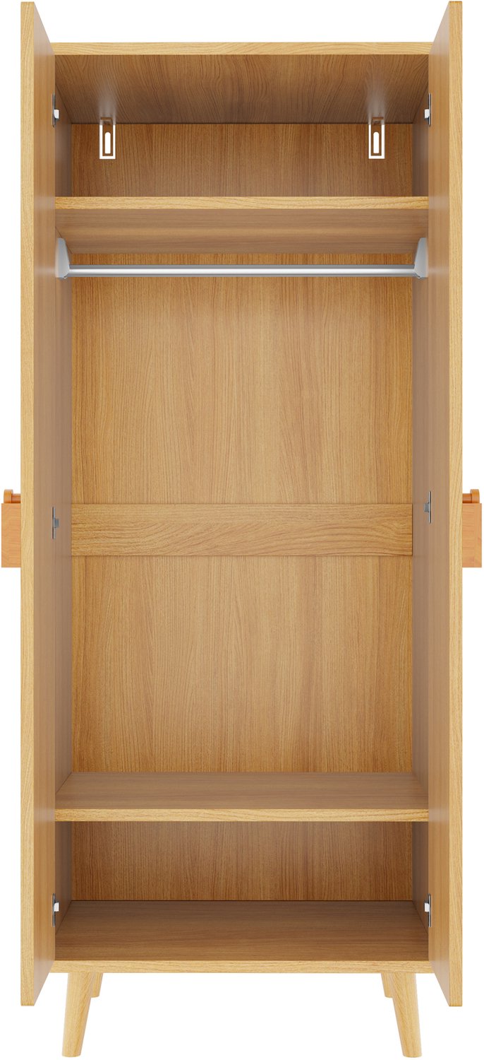 Kledingkast Met Draaideuren - 70 x 55 x 170 cm - Met Hangruimte En Opbergvakken - Speelse Handgrepen - Houtkleur Voor De Slaapkamer