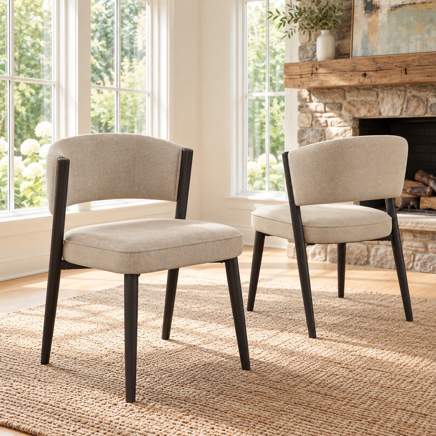 COVREO Eetkamerstoel set van 2 met chenille – Stoel met gebogen rugleuning – Zitmeubel voor eetkamer – 60x49x80 cm – Taupe