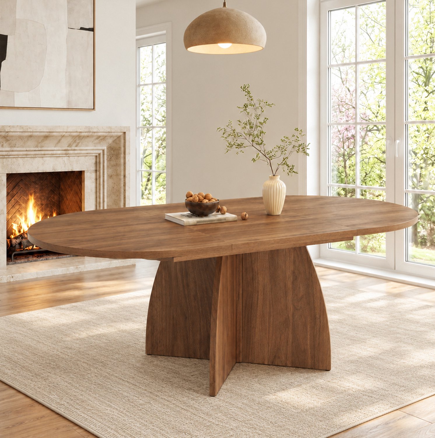 MIVRAY Uitschuifbare Eettafel - Afgeronde Hoeken En MDF Blad - Voor Maaltijden En Gezelschappen - Walnootkleur - 120 Tot 180 x 90 x 75 Cm