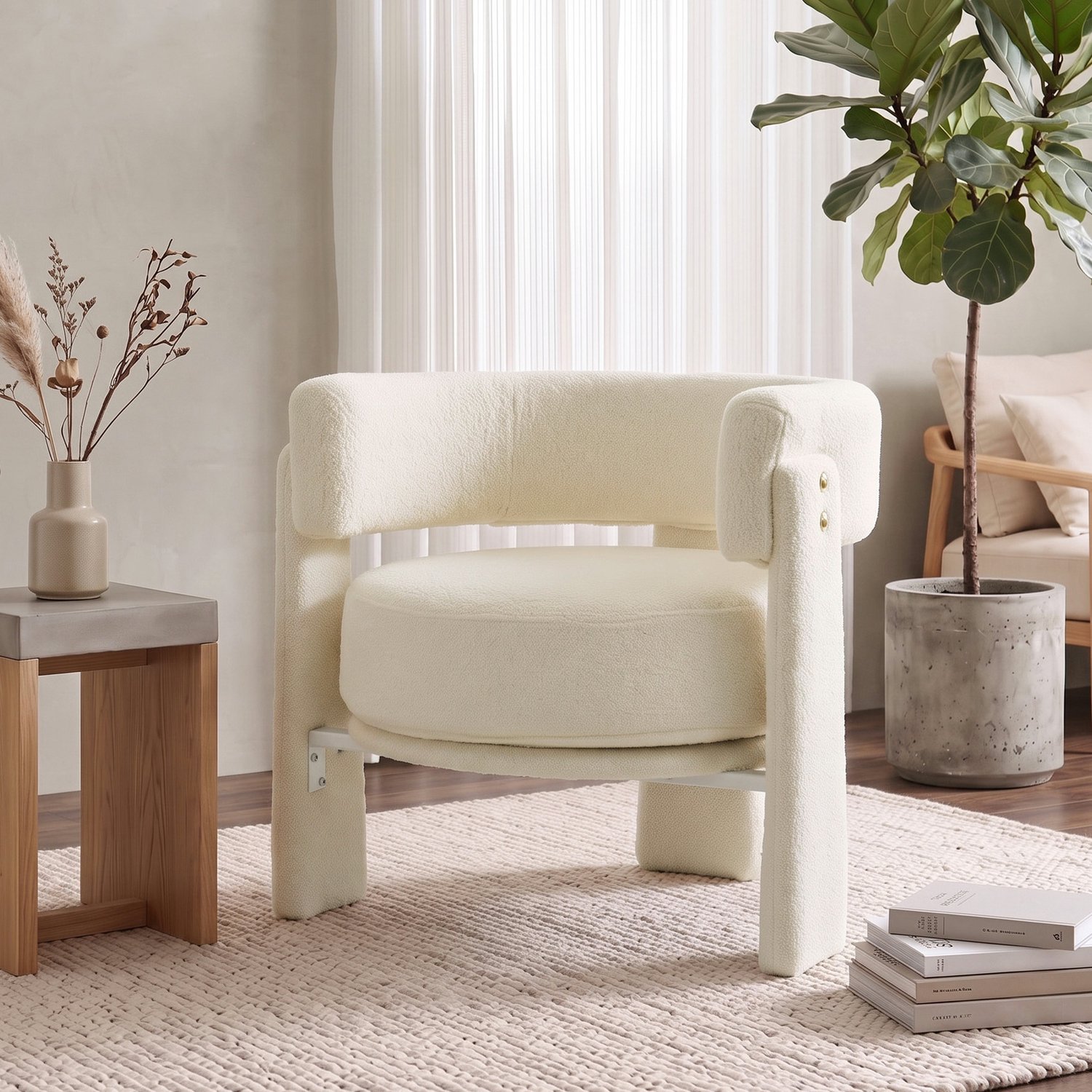 MUVANO Sillón de Lectura Acolchado - Sillón Versátil para Salón - Sillón con Reposabrazos Acolchados - Sillón Decorativo Moderno - 72,5x72x70 cm - Soporte Envolvente - Ideal para Dormitorio Beige