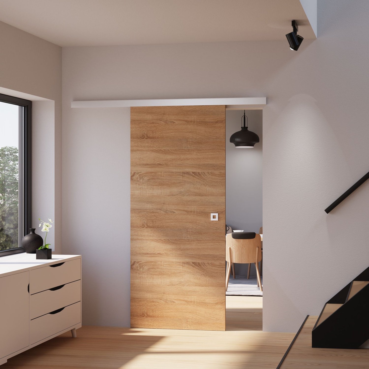 Schulte Complete Hout Schuifdeur - 75x203 - Eiken Decor - Vierkante Inbouwgreep