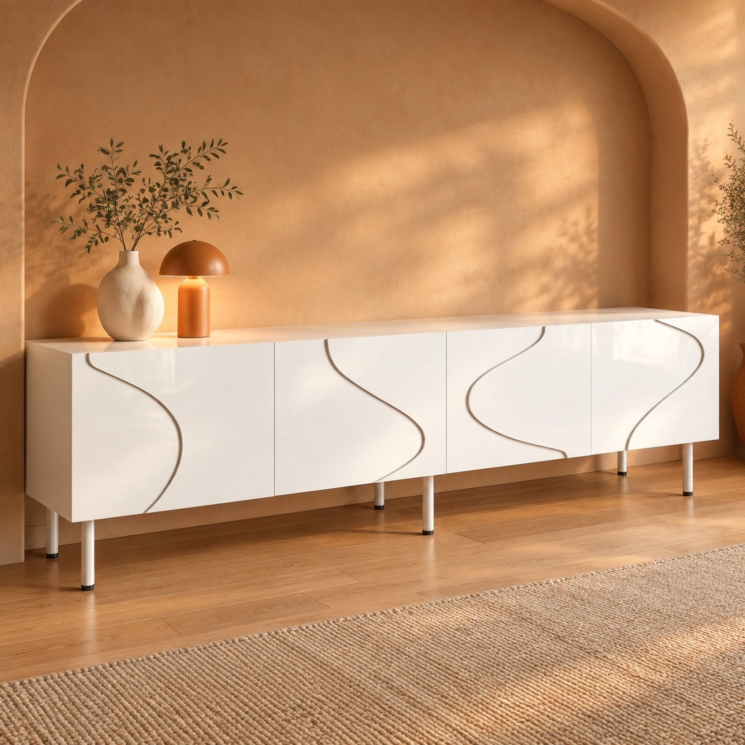 Maisentiel TV-meubel 170 x 35 x 50 cm met 4 deuren en push-to-open, MDF, wit