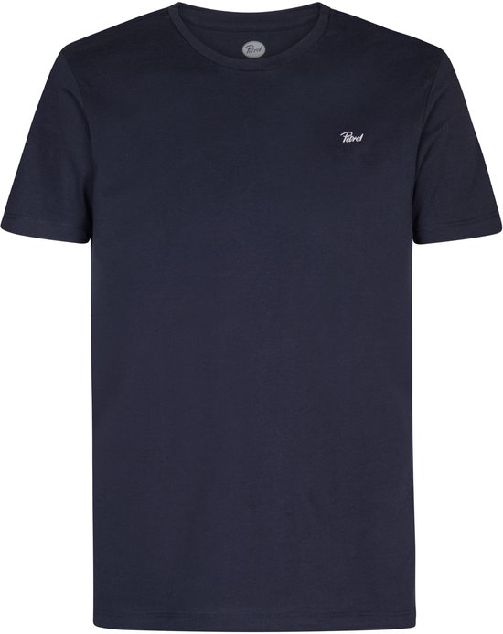 Donkerblauw t-shirt met korte mouwen en geborduurd wit Petrol Industries logo op de borst.