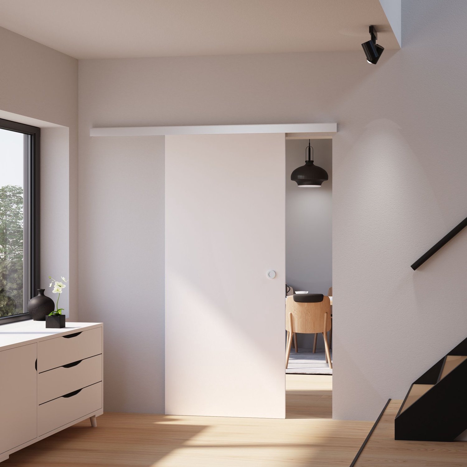 Schulte Complete Schuifdeur Hout - 90x203 - Wit Hout - Ronde Komgreep + Dubbele Softclose Demper