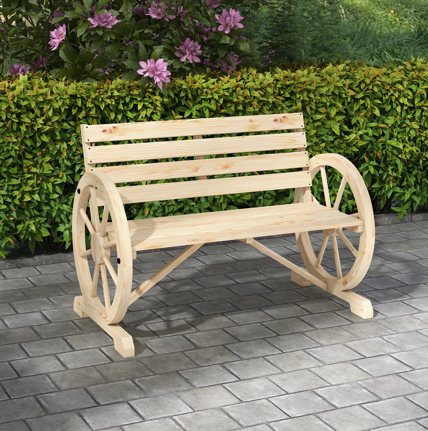 WUVRIE - 2-zits tuinbank 105,5x56x79 cm - Met rugleuning en wagenwielarmleuningen - Naturel