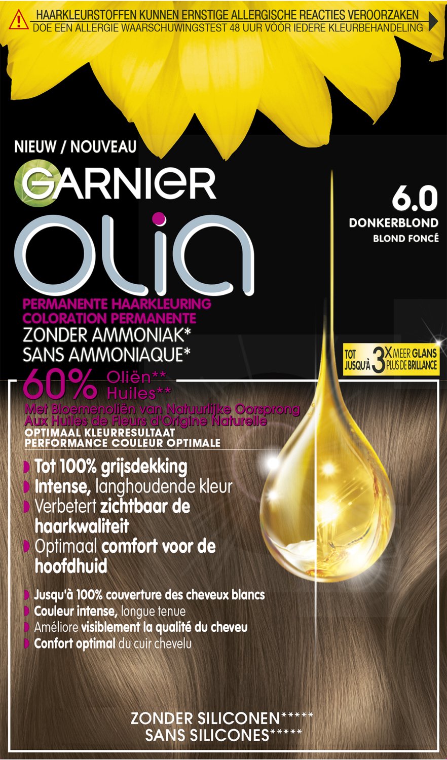 Bol.com Garnier Olia Donkerblond 6 - Permanente Haarkleuring Zonder Ammoniak - Tot 100% grijsdekking - Intense, langhoudende kle... aanbieding