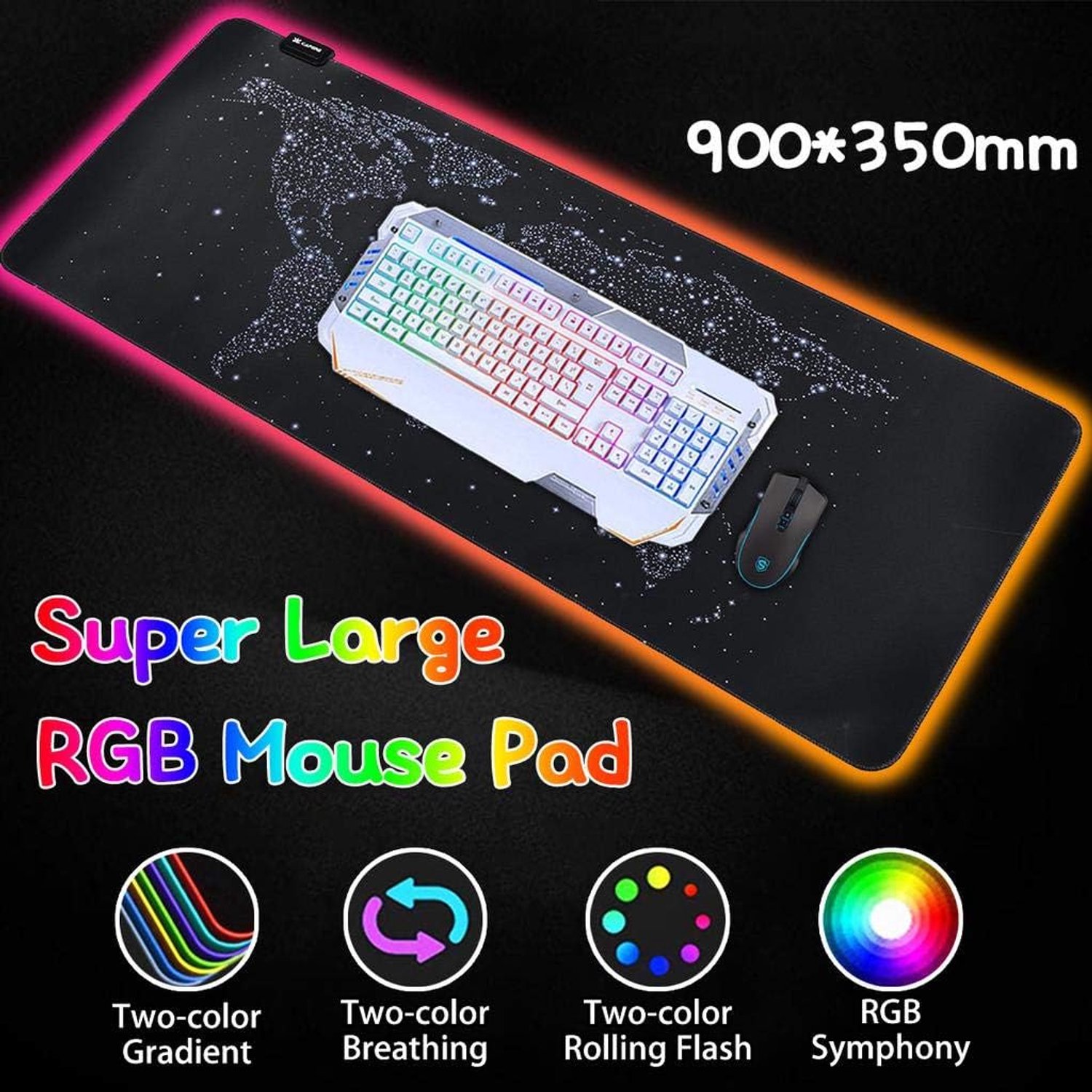 Grijs textuur RGB LED grote spel verlichting muismat kleur computer pad desktop pad laptop toetsenbord pad NORGB400X800X3MM