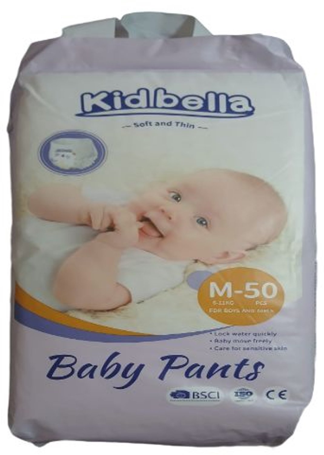 Kidbella Baby pant Size M 50 pieces 6-11kg Unisex newborn baby white per pack