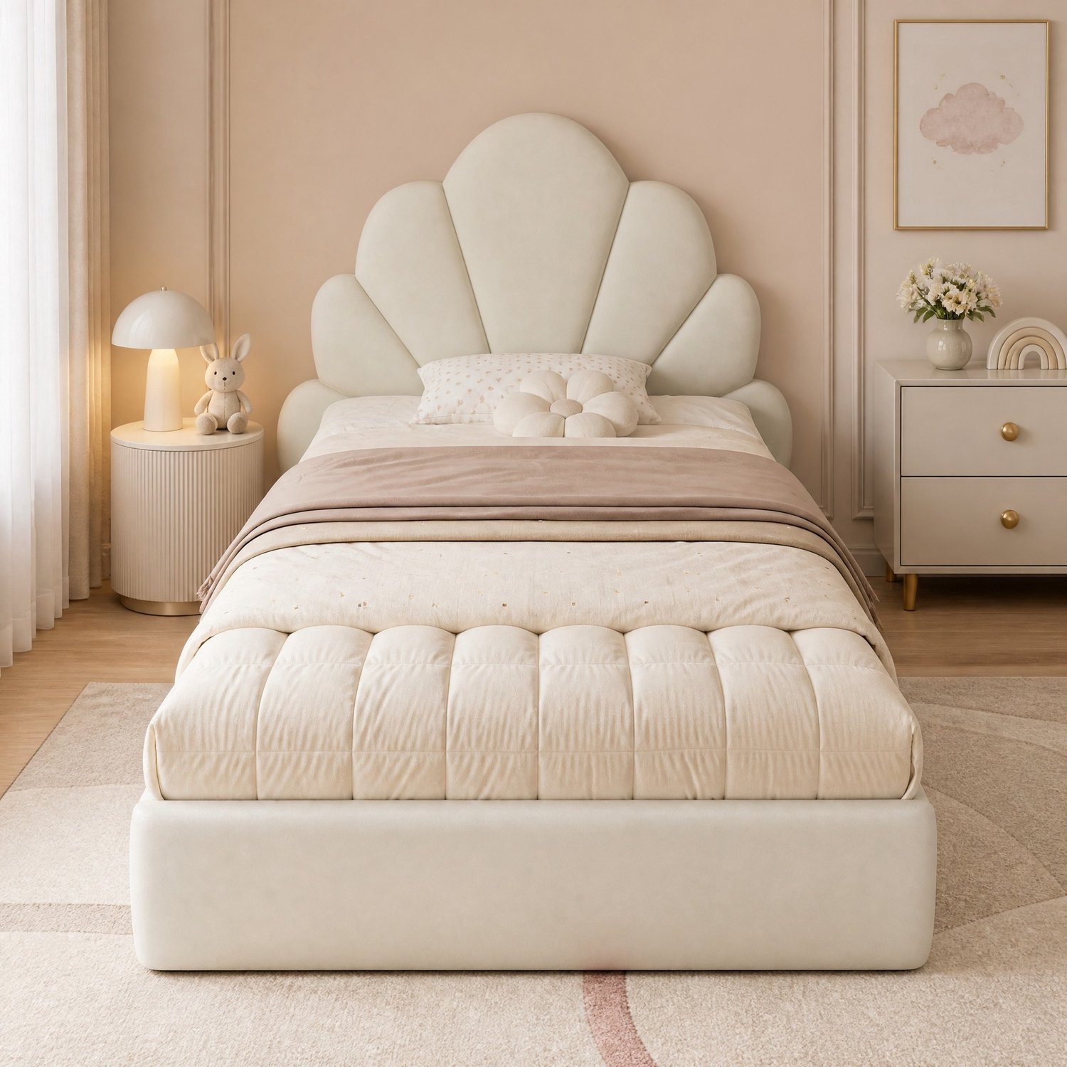 CHICFURN Gestoffeerd eenpersoonsbed 90 x 200 cm - lattenbodem - beige