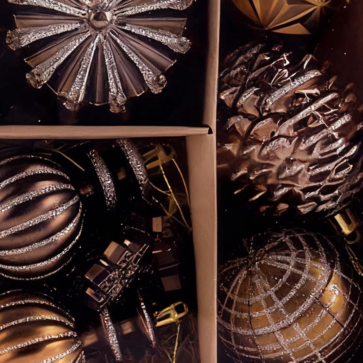 kerstballen - 73 stuks - brons goud - plastic materiaal - 2 tot 10cm - geschilderd ontwerp - kerstboom hangdecoratie - uil en dennenappel ornamenten - geschikt voor kerstfeest en interieur decoratie – foto 3
