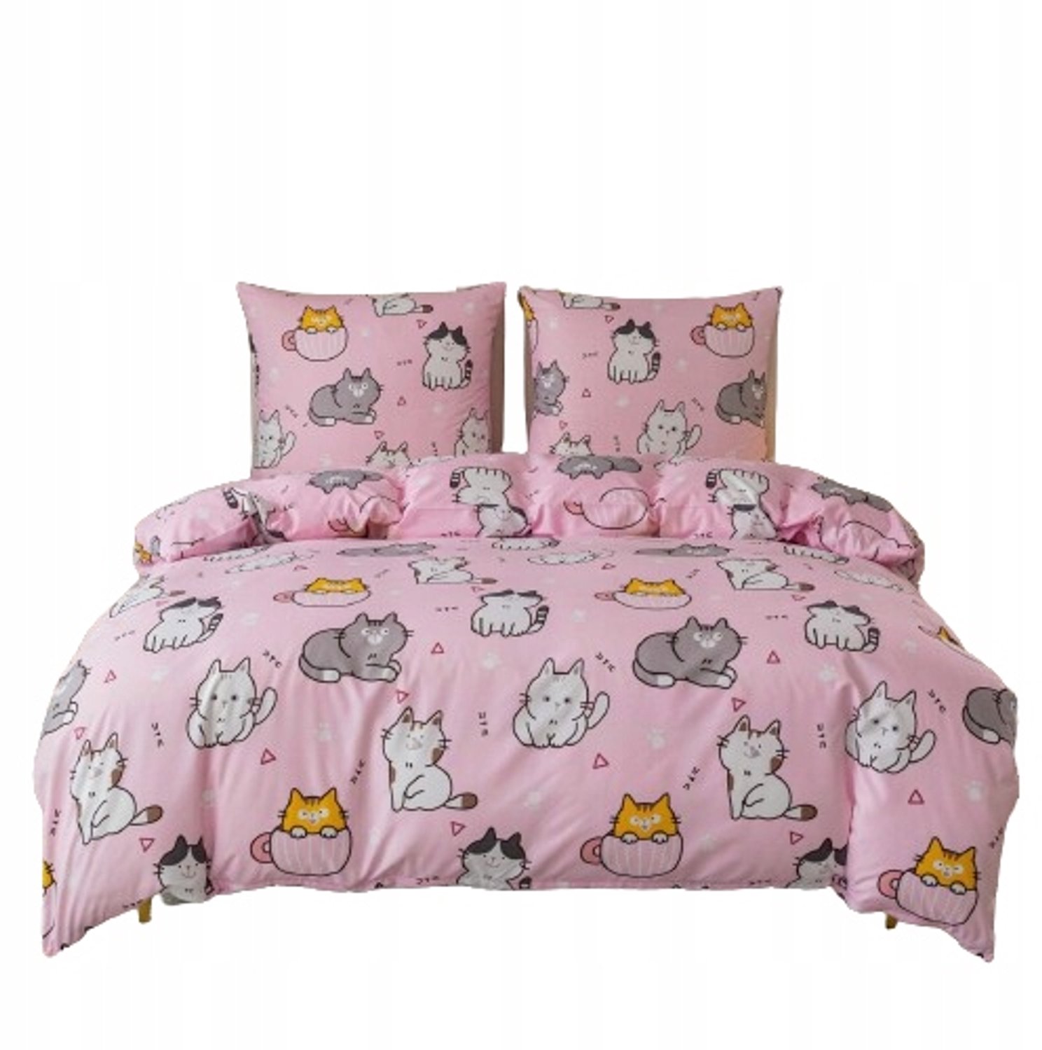 Dekbedovertrek Set Roze Katjes 2-persoons 140x200cm met 2 Kussenslopen