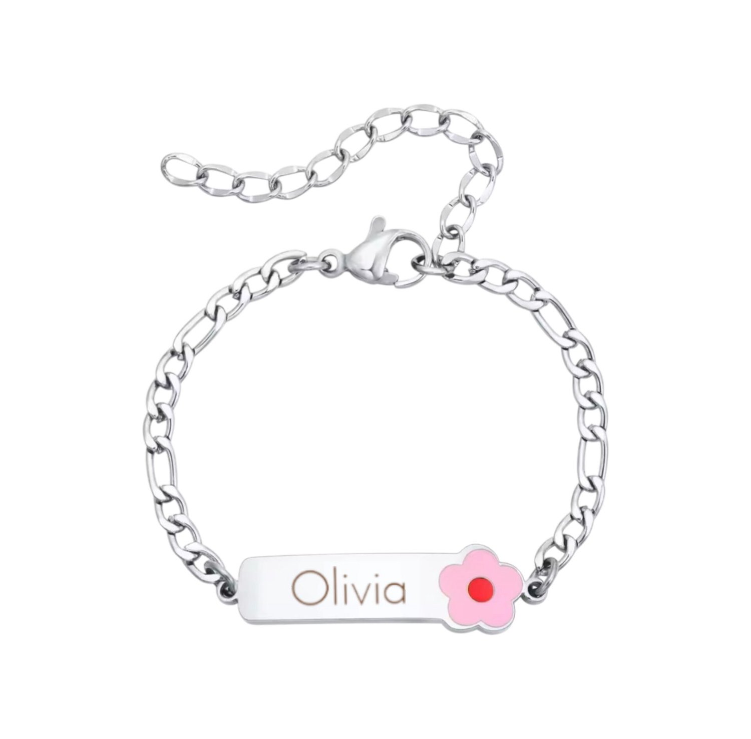 Meisjes Naam Armband met Bloem Zilver