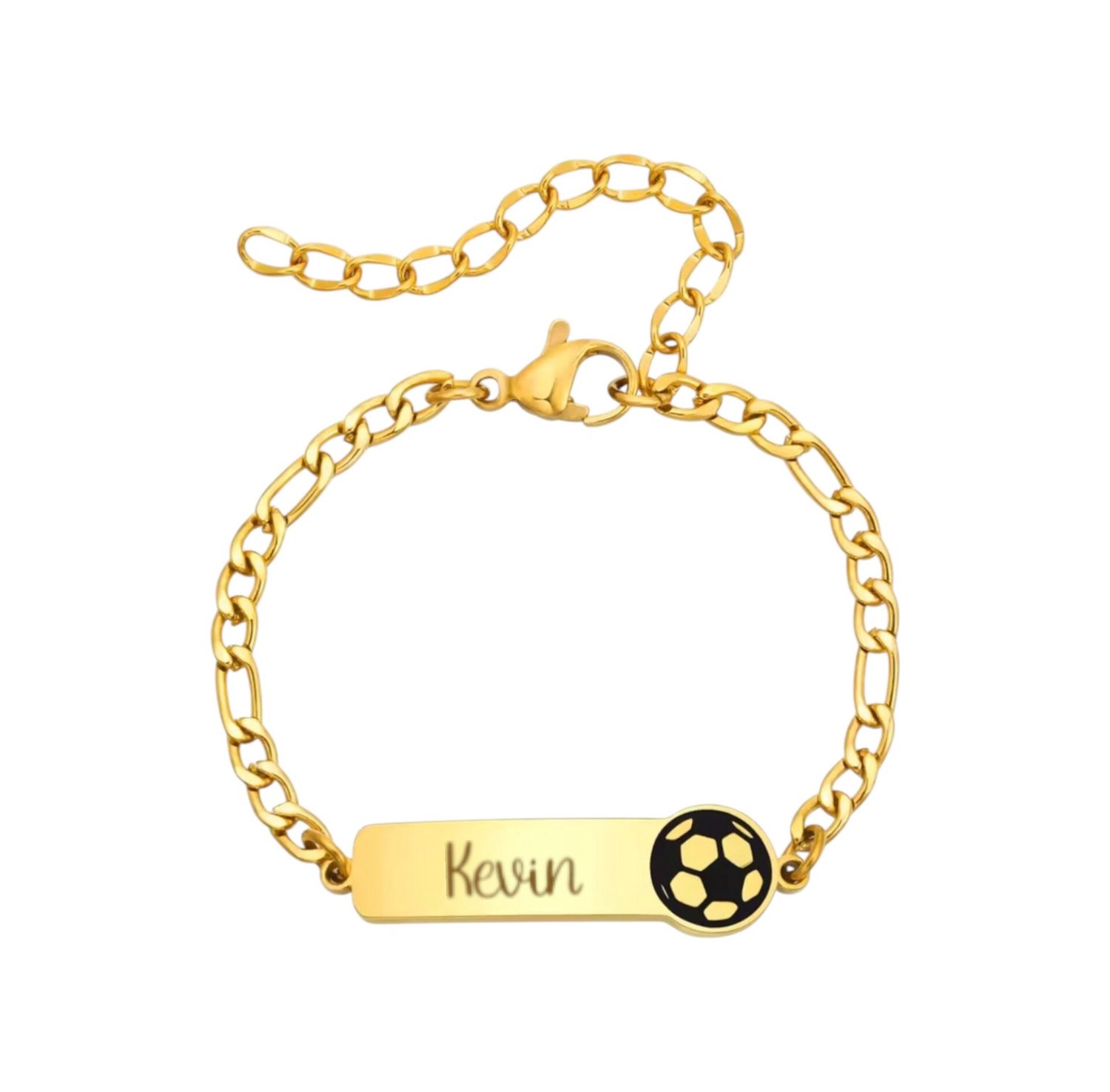 Jongens Naam Armband met Voetbal Goud