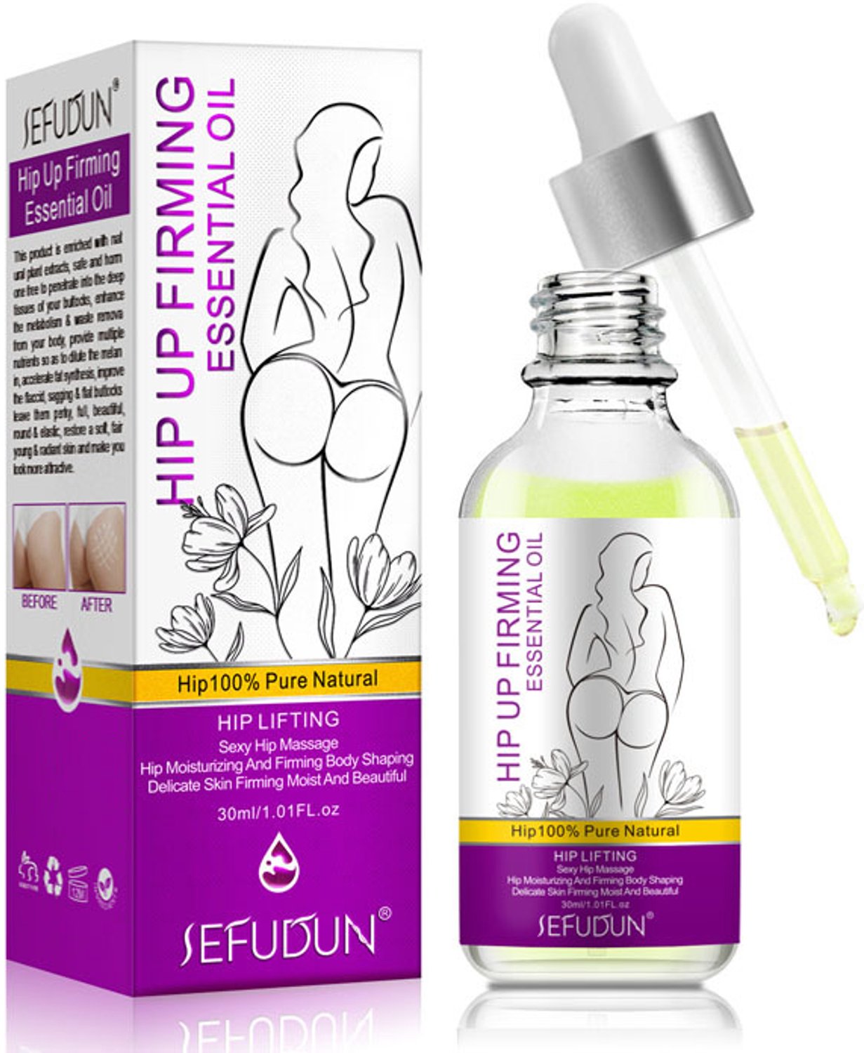 SEFUDUN Hip Up - Massageolie - Met Druivenpitolie - Met Vitamine E - Voor Billen & Heupen