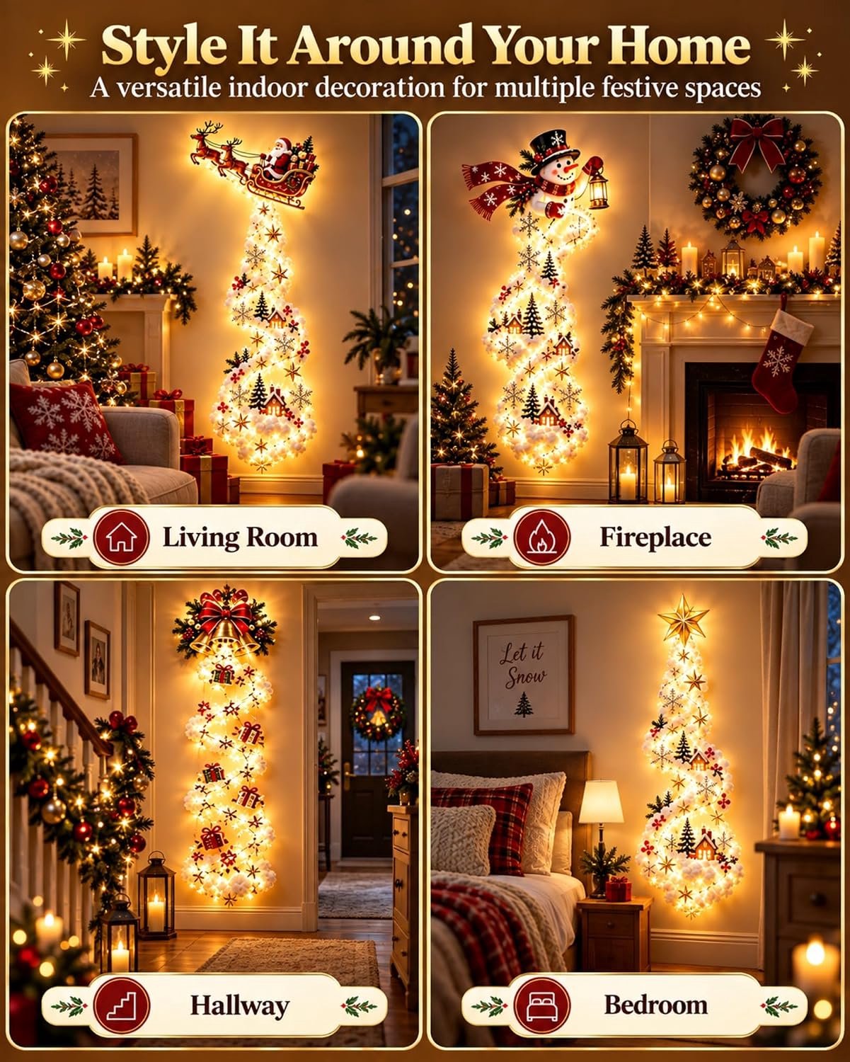 Wandlamp - Kerstversiering - Led Lights - Kerstthema - De Kerstman - Feestelijke sfeer - Verlichting - Lampjes Slinger - Led Lights - Geschikt voor kerstdiners, familiebijeenkomsten en feestjes tijdens de feestdagen - Verrassingscadeau - rood – foto 2