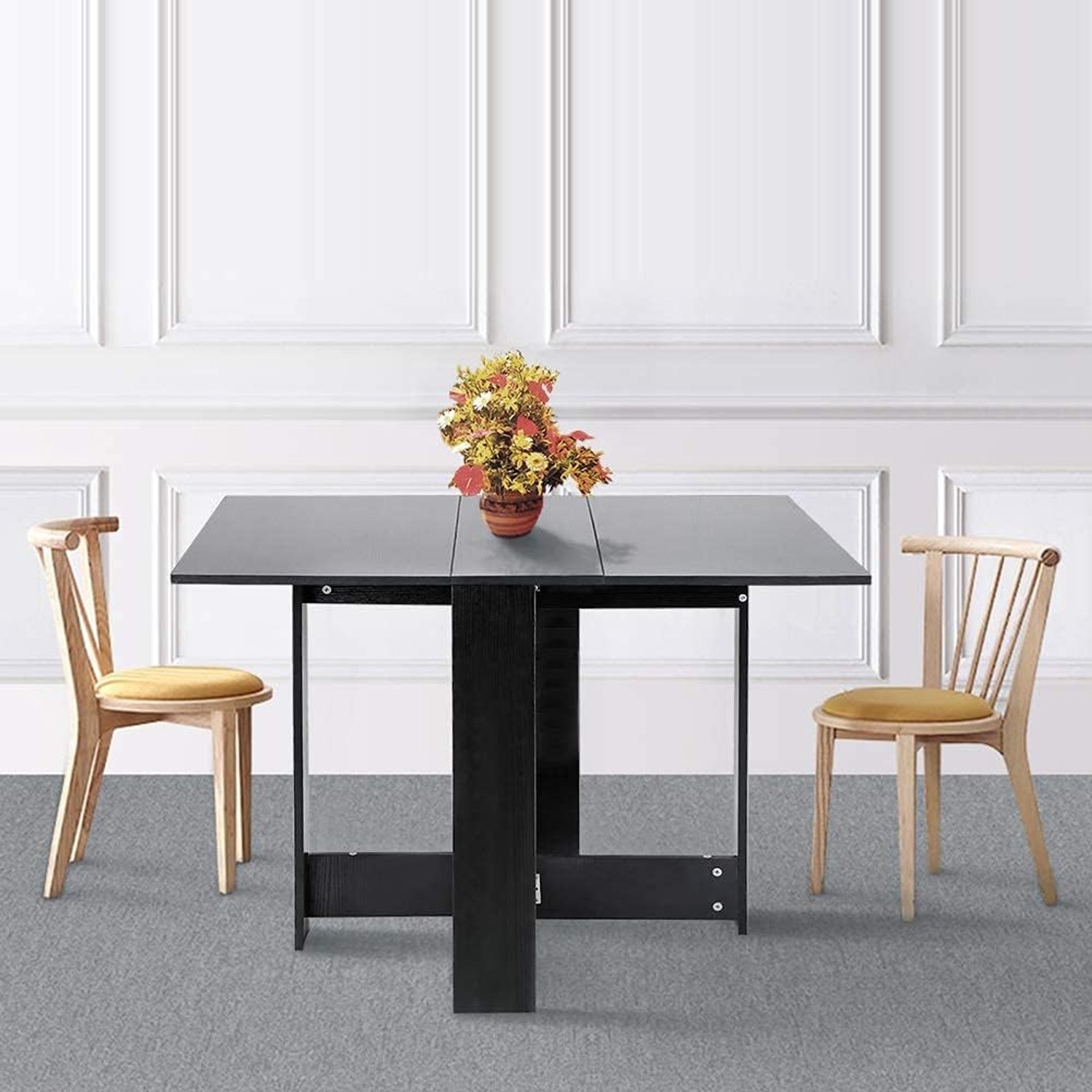 Eettafel, opvouwbaar, verstelbaar en uittrekbaar, eettafel, voor woonkamer, keuken, tuin, terras (zwart)