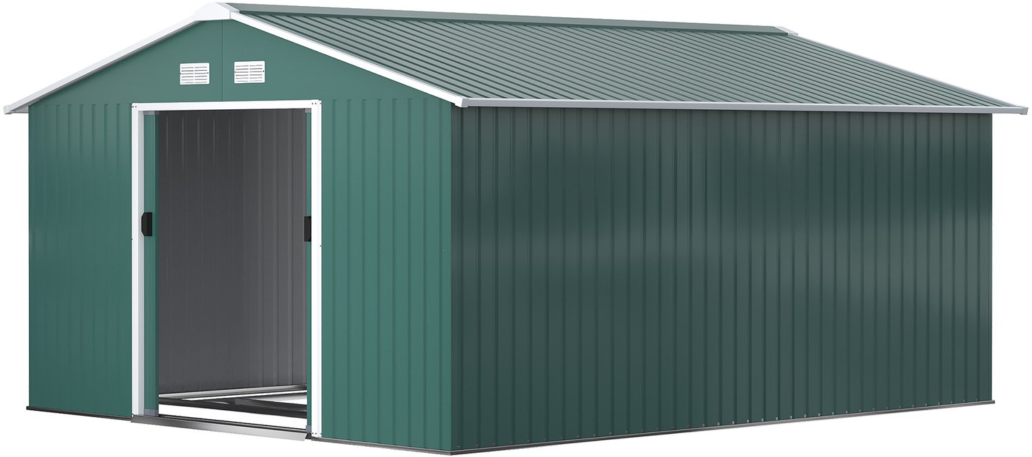 Sunona Tuinhuis - Met schuifdeuren en ventilatievensters - Verzinkt staal - 386 x 340 x 200 cm - Donkergroen