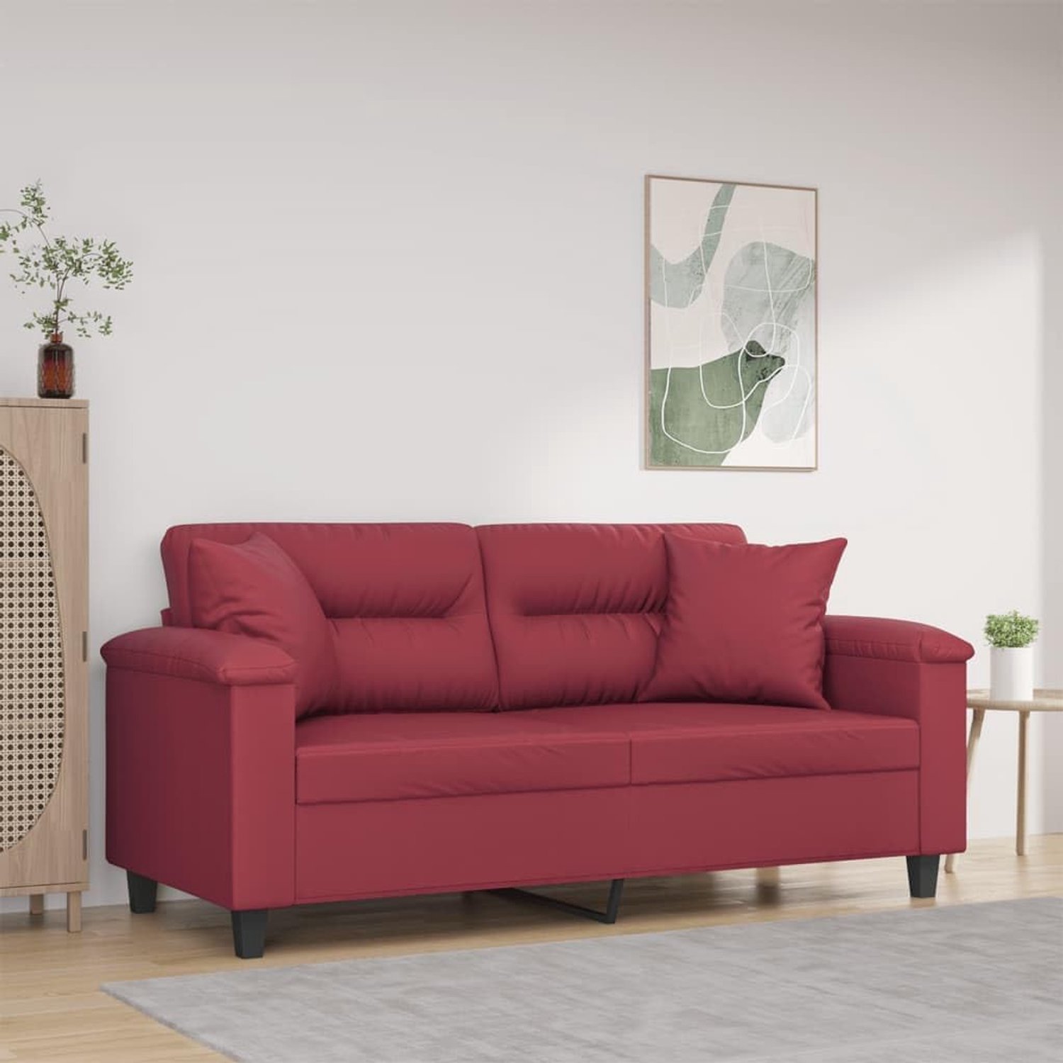 2-zitsbank met sierkussen in wijnrood, 140 cm lengte van duurzaam kunstleer, zitbank voor woonkamer, inclusief gevoerde zitting en decoratief