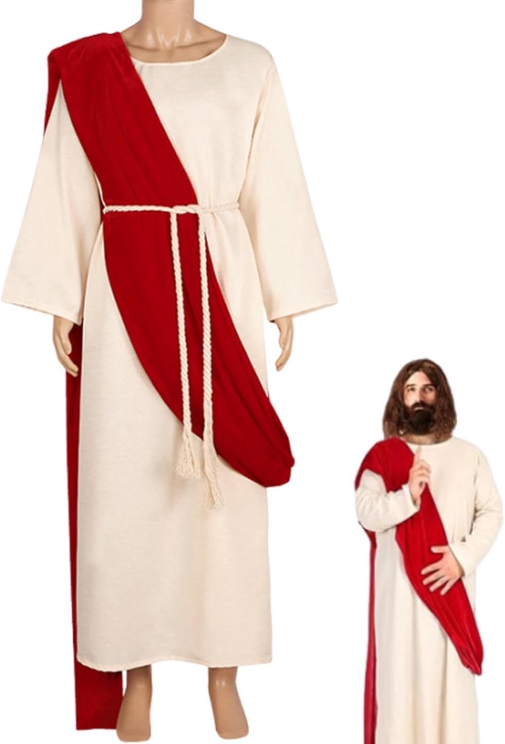 Kostuum met witte jurk, ademende stof van flanel linnen, van S tot XXL, complexe Jezus-jurk voor heren, religieus kostuum, huidvriendelijk, cosplay, voor spet cosplay