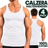 Calzera 4 Pack Halterhemden - Heren Halter hemd - Tanktop - Premium Kwaliteit - Sporthemd heren - 100% Gekamd Katoen - Wit - Maat M