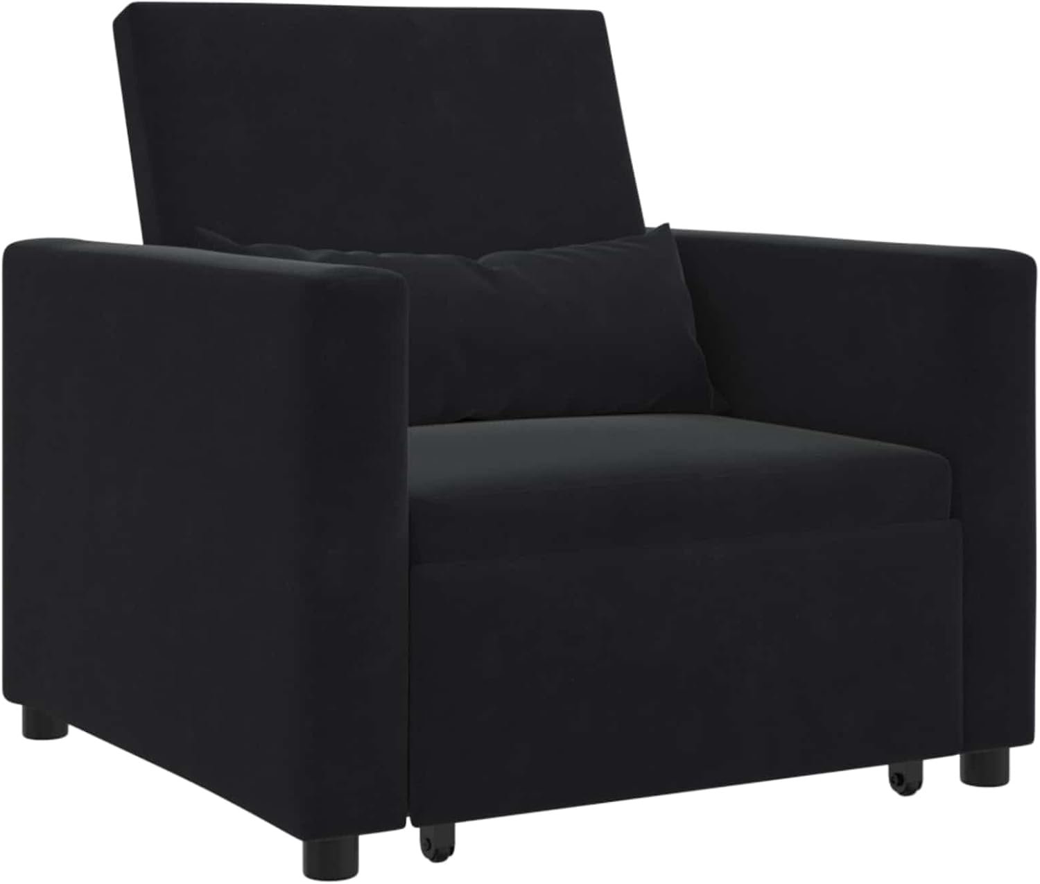 Slaapbank, eenpersoons, zwart, 90 x 165 x 87 cm, fluweel, 3-in-1 omzetting, sofa, bed, ligstoel met verstelbare rugleuning, modern design voor woonkamer