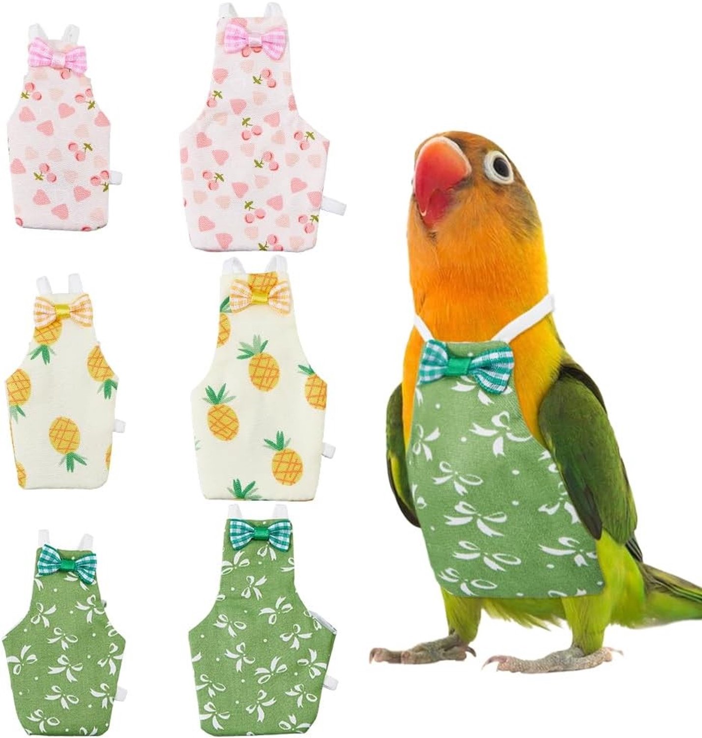 6 Stuks Herbruikbare Vogel Luier voor Papegaaien - Waterdichte en Wasbare Kostuums in Groen, Roze en Geel voor Cockatiels met Elastische Touwen