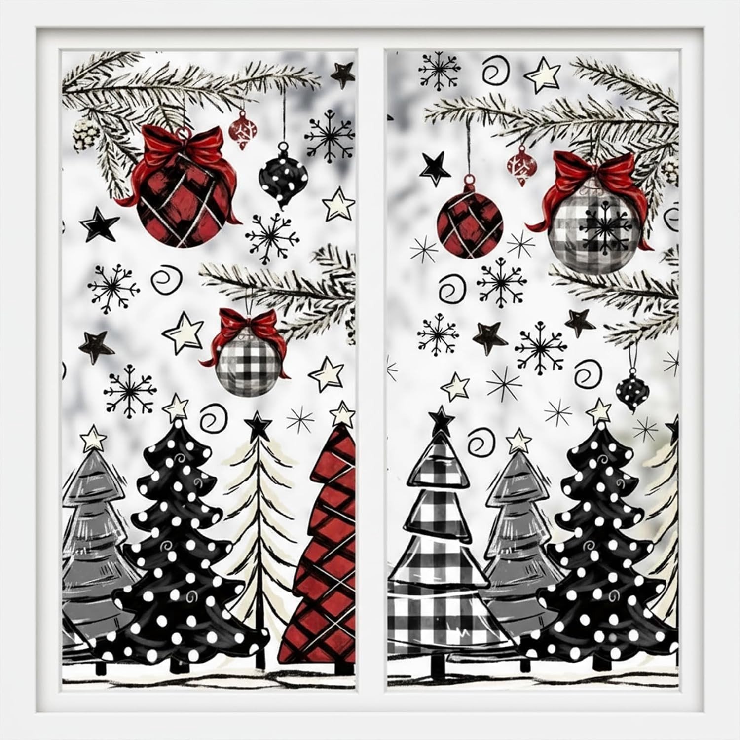 Kerstraamstickers voor winterdecoratie, zelfklevende raamafbeeldingen, set van 4 voor een feestelijke sfeer