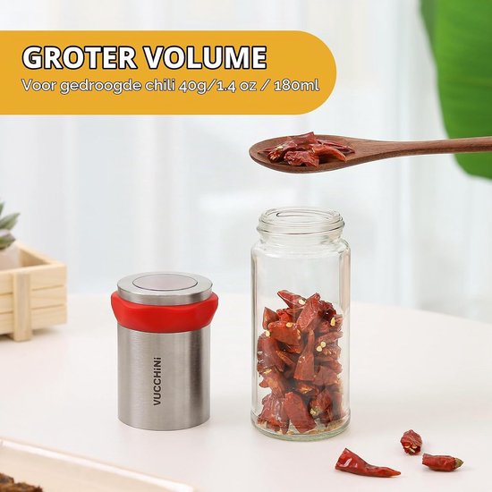 Chili Molen van RVS en Glas, Perfect voor Droge Pepers en Specerijen, Ideaal voor Keukengebruik — afbeelding 4