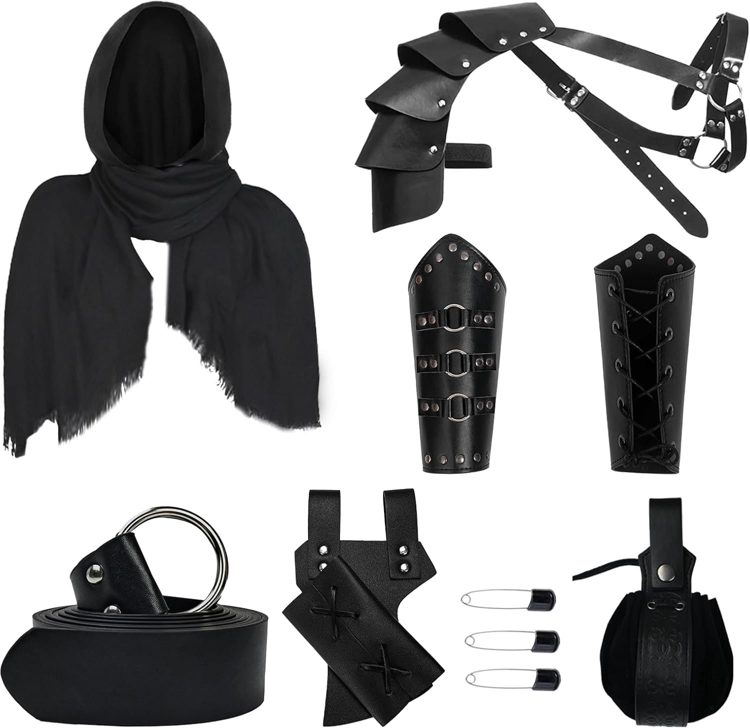 Ridderkostuum Accessoires Set Inclusief Middeleeuwse Lederen Riem Sjaal Retro Hoofddoek Leer Steampunk Schouder Armbeschermers Riem Zakje Zwaard Kikker Voor Halloween Cosplay