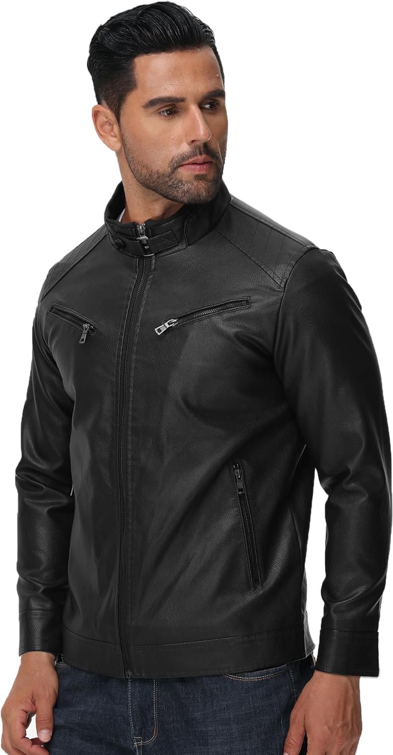 Kunstleren Jack Biker Vintage, Opstaande Kraag met Rits, Regular Fit