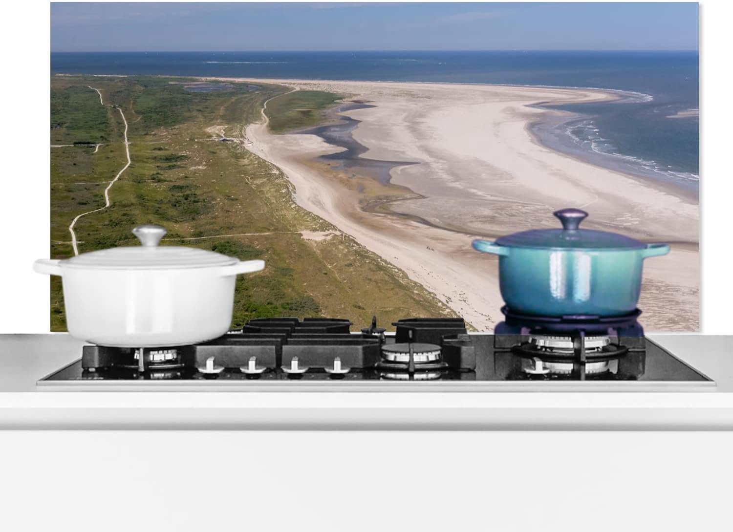 Spatscherm Keuken - 120x60 cm - Ameland en de Waddenzee van bovenaf