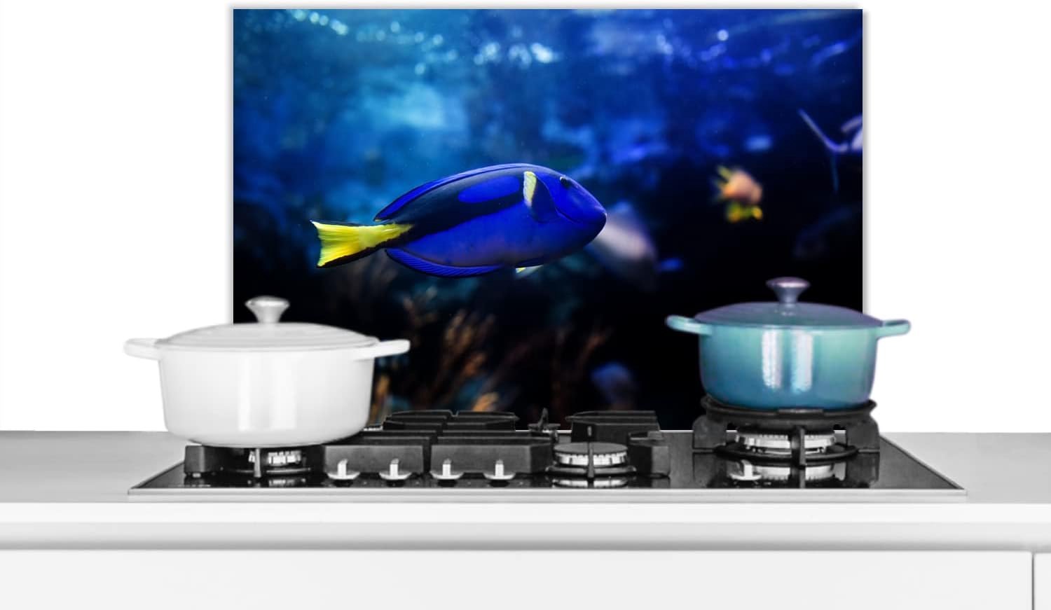 Spatscherm Keuken - 60x40 cm - Blauwe vis in aquarium