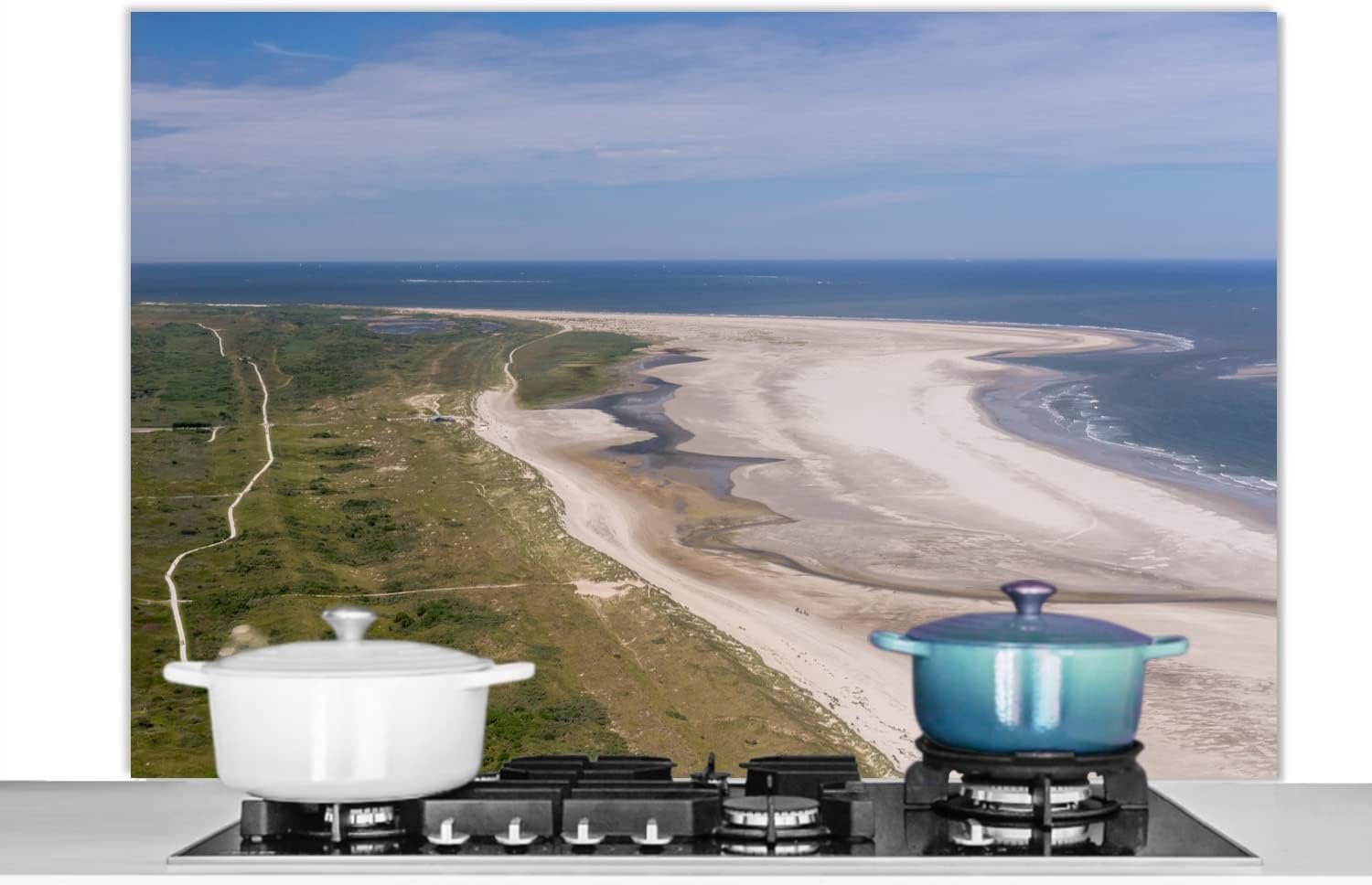 Spatscherm Keuken - 120x80 cm - Ameland en de Waddenzee van bovenaf