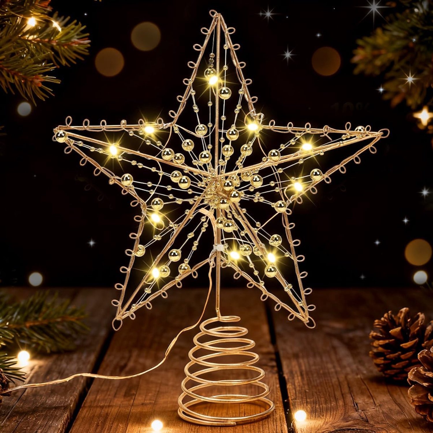 Kerstboom Ster, 25 cm, LED-lichten, Verlichte Ster Voor Kerstboom