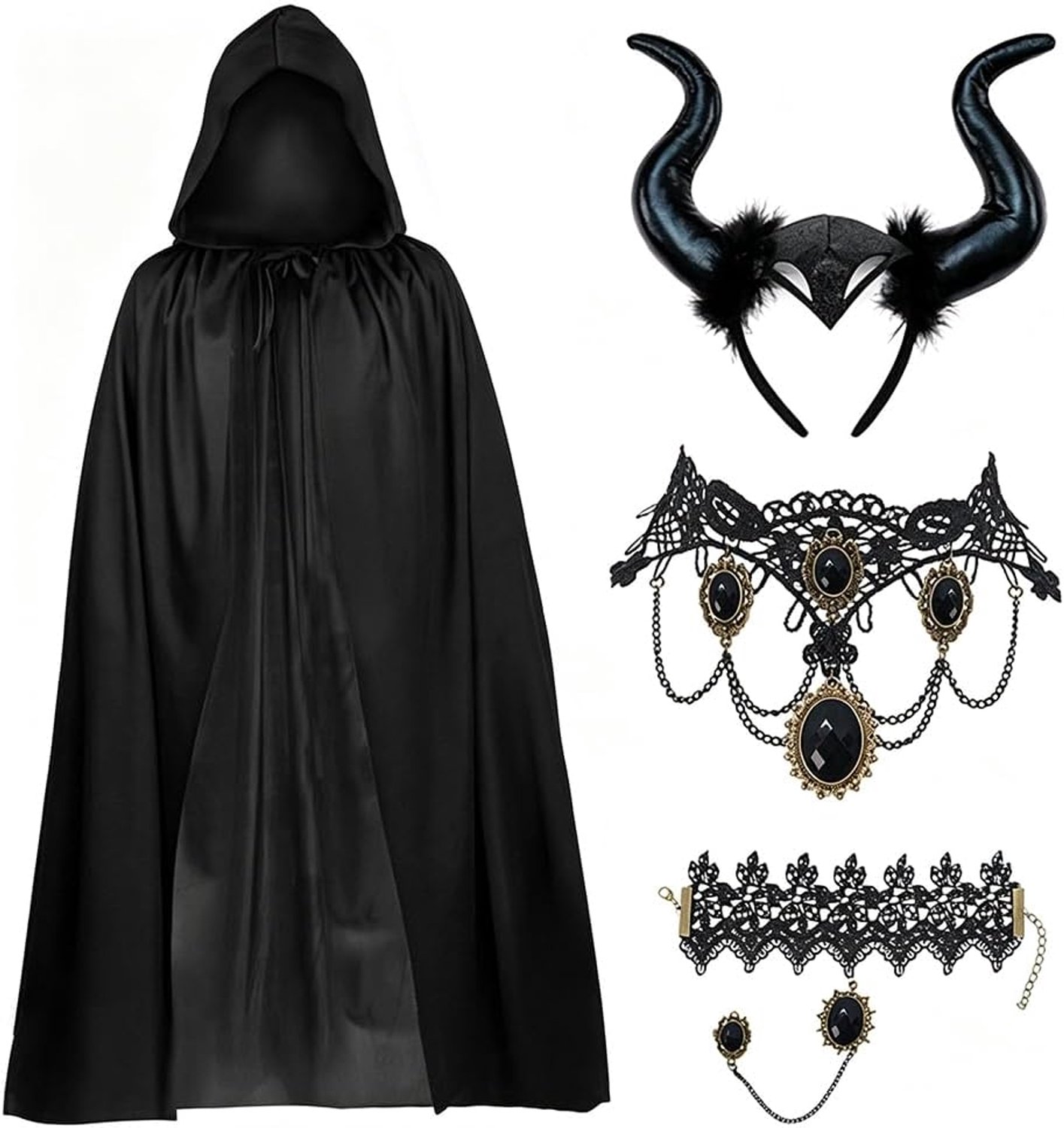 Kostuum Dames Set, Halloween Mantel met Haarband, Ketting en Armband