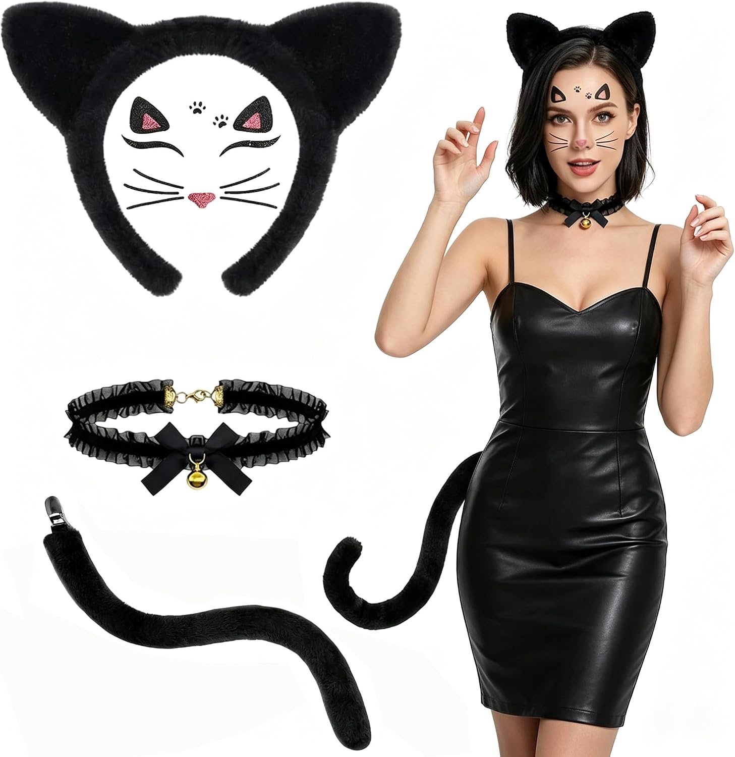 Kattenkostuum voor dames, 4-delige set voor Halloween en carnaval