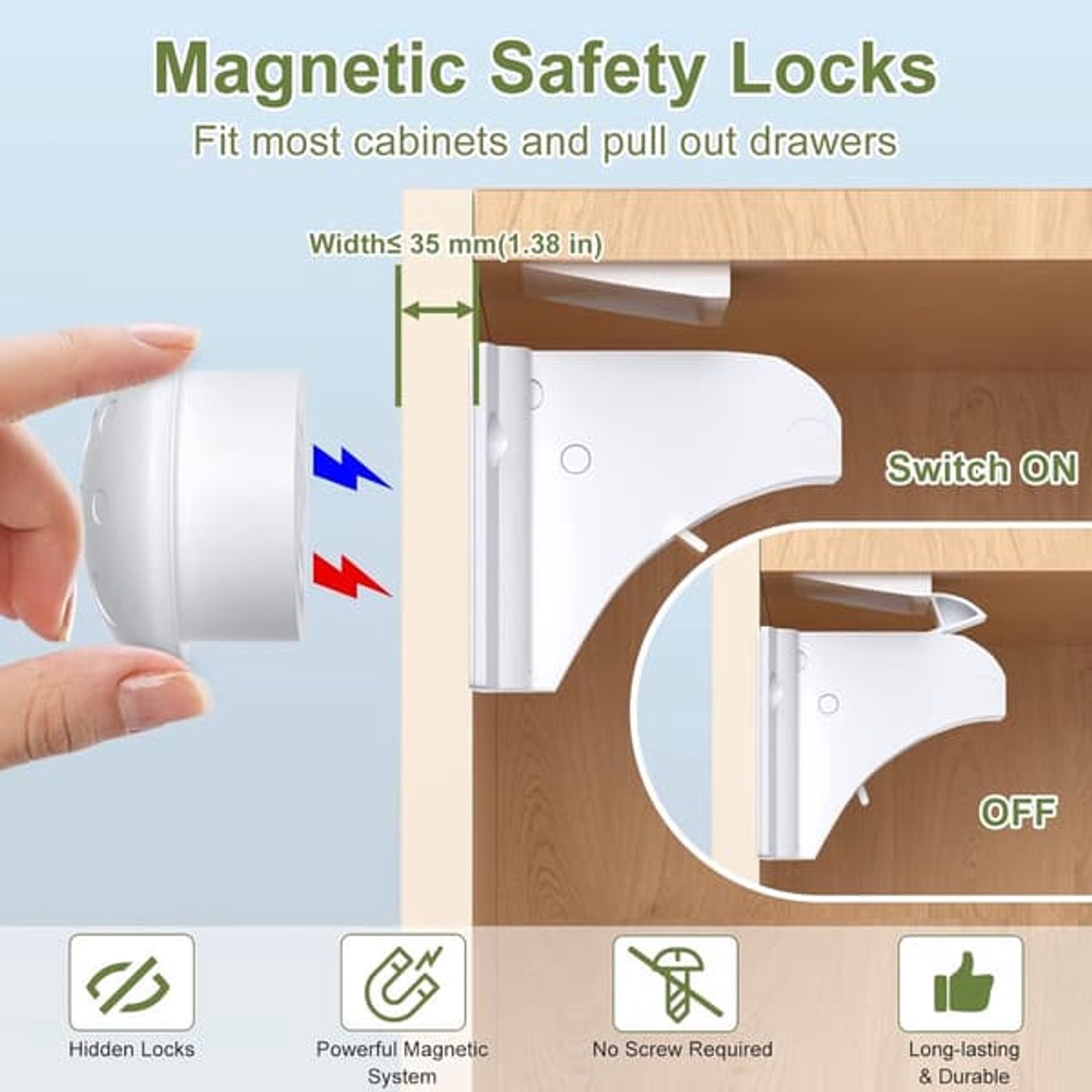 4 Pcs Kindbeveiliging Kast - 1 Magnetische Kinder Lock Sleutel - Baby Veiligheid Magnetische Kast Slot - Onzichtbare Baby Veiligheid Lade Bescherming - Geen Boren en Schroeven – foto 8