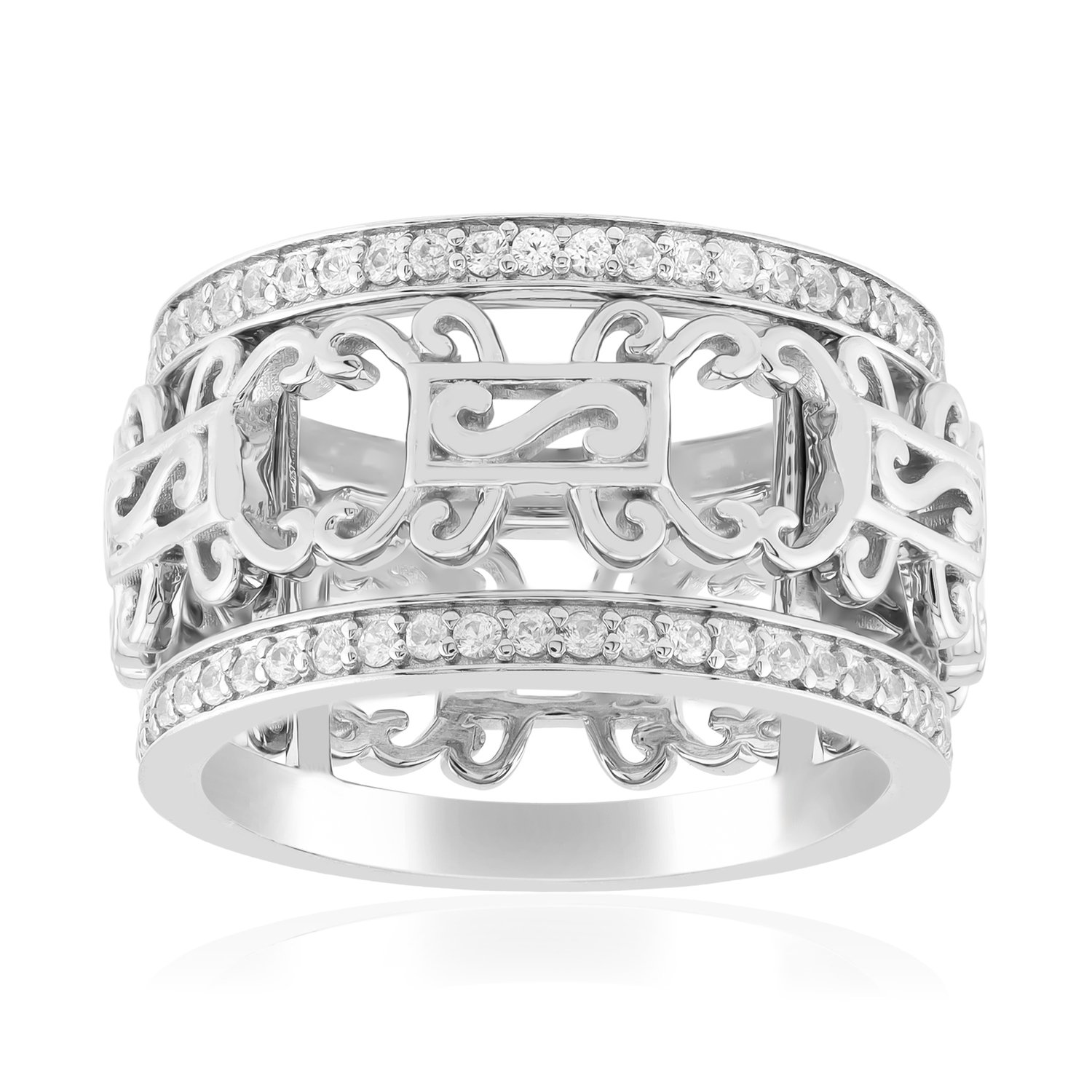 Cavill - Elegante Pave Ring 925 Sterling Zilver Platina Gecoat - 54 Cambodjaanse Zirkonia 0,462 ct - Filigrain Design - Dames