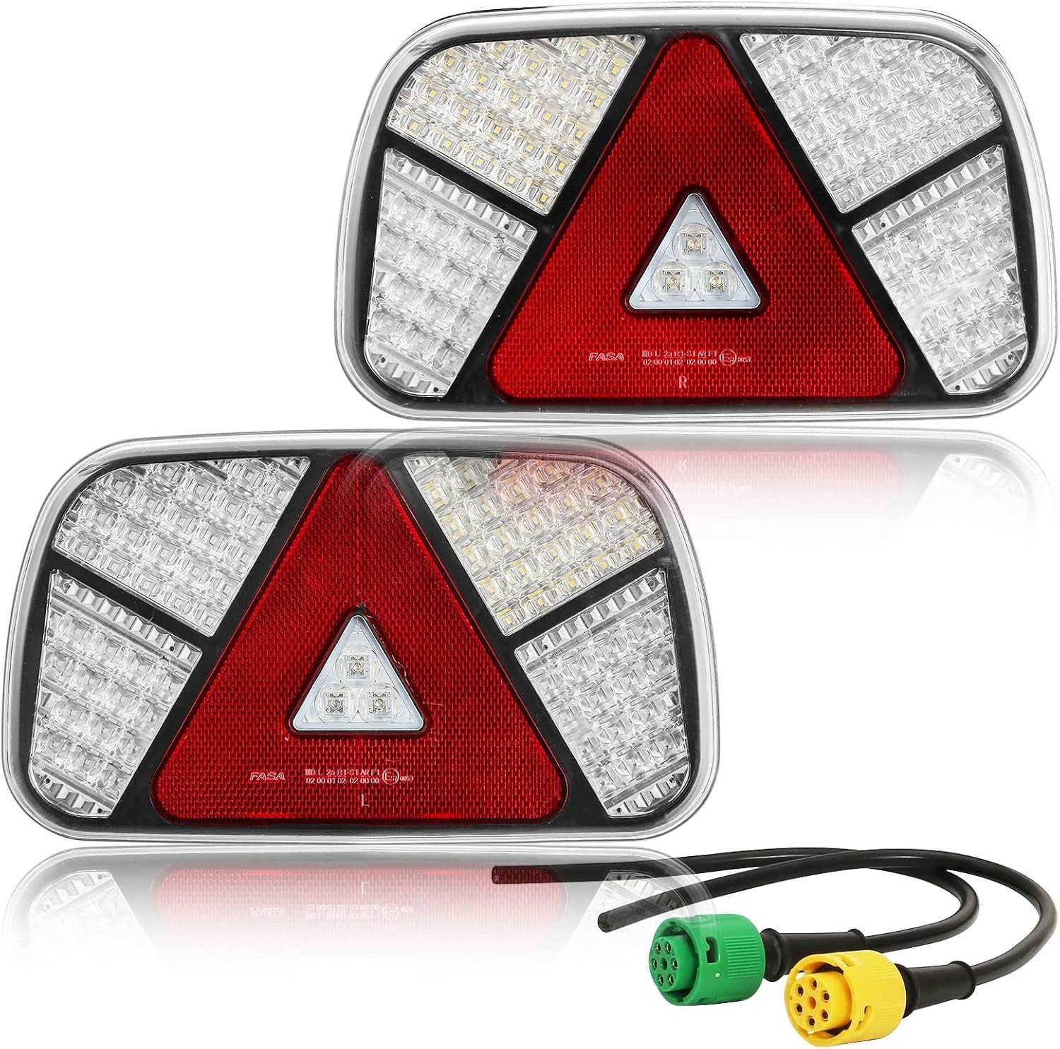 Set van LED achterlichten voor aanhangwagen 12/24 V, 2 stuks met mistlamp en 7 functies, E-keur, 6-pins aansluiting