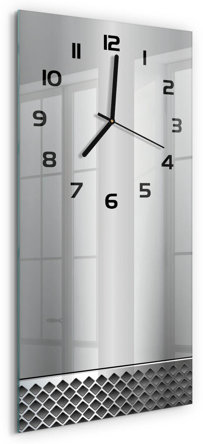 Tulup Wandklok - Metalen achtergrond Glazen Wandklok Design - 30x60 cm - Zilver Klok Glas Met Opdruk - Zwarte handen - Rechthoekige Klok - Wandklok Glas Met Motief - Decoratieve Glazen Klok