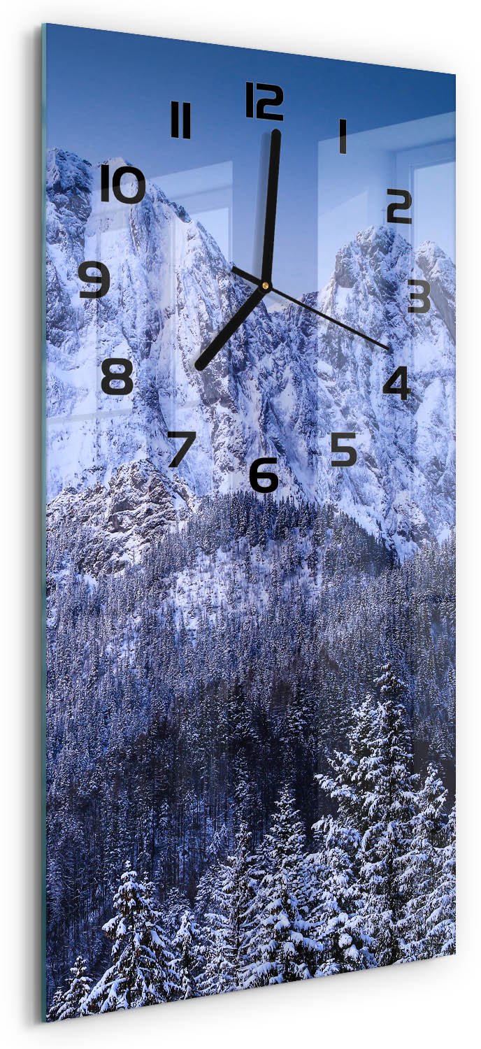 Tulup Wandklok - Giewont Tatra-gebergte Decoratieve Glazen Klok - 30x60 cm - Blauw Glazen Wandklok Design - Zwarte handen - Rechthoekige Klok - Glazen Klok Met Print - Wandklok Glas Met Motief
