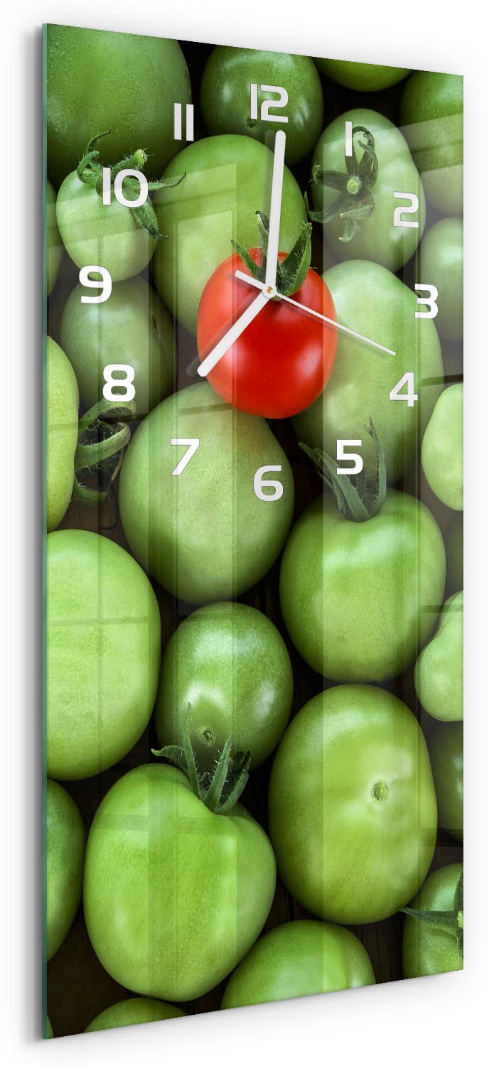 Tulup Wandklok - Rijpe tomaat Gekleurde Glazen Klok - 30x60 cm - Rood Glazen Klok Met Print - Witte handen - Rechthoekige Klok - Moderne Wandklok Glas - Wandklok Glas Decoratie