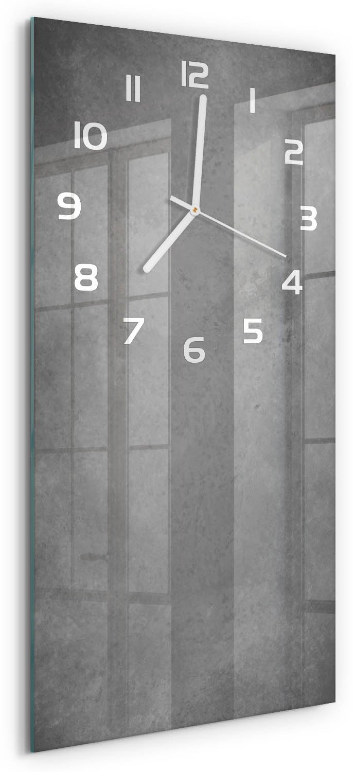 Tulup Wandklok - Specifieke achtergrond Gekleurde Glazen Klok - 30x60 cm - Grijs Glazen Klok Met Print - Witte handen - Rechthoekige Klok - Moderne Wandklok Glas - Wandklok Glas Decoratie