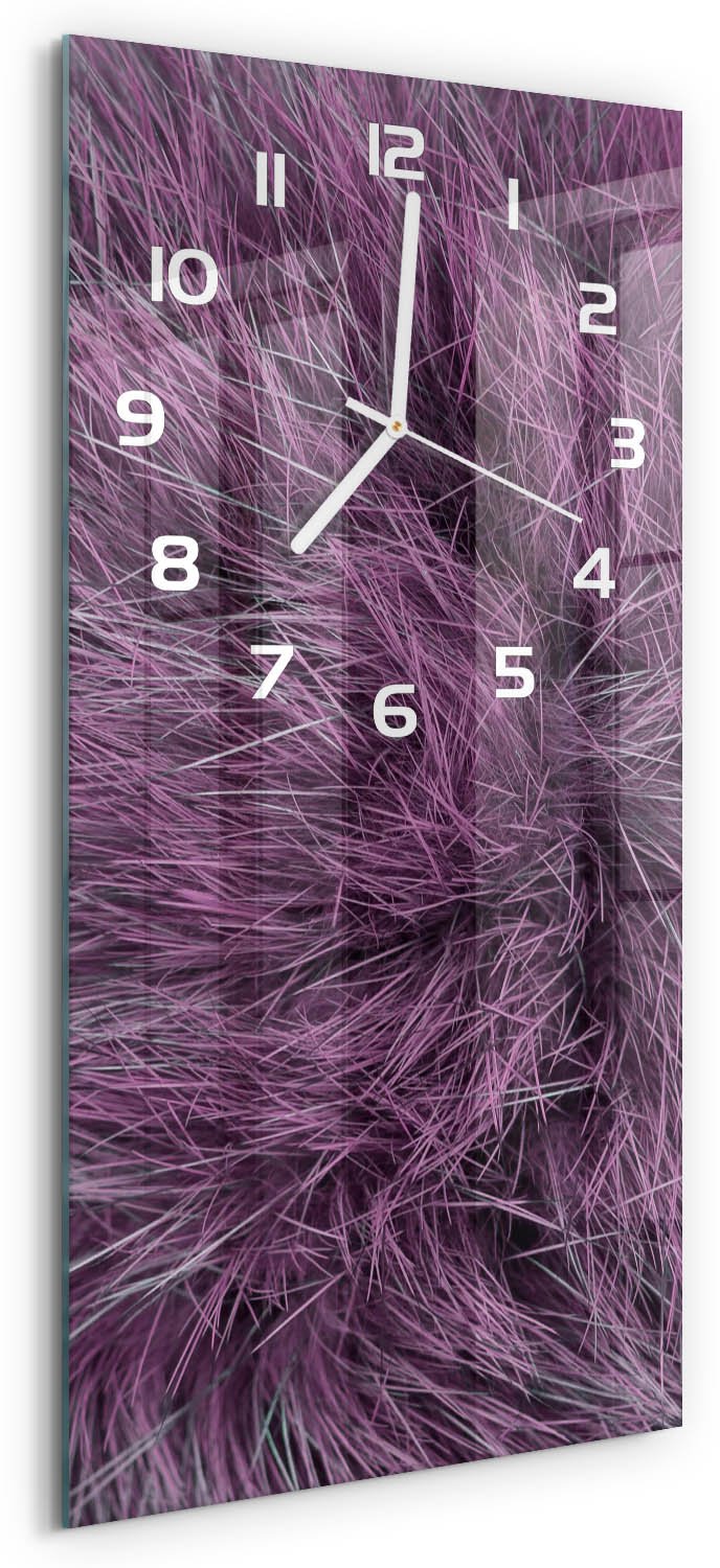 Tulup Wandklok - Roze bont Wandklok Glas Decoratie - 30x60 cm - Roze Gekleurde Glazen Klok - Witte handen - Rechthoekige Klok - Klok Glas Met Opdruk - Moderne Wandklok Glas