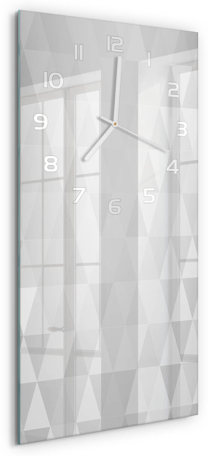 Tulup Wandklok - Abstracte achtergrond Moderne Wandklok Glas - 30x60 cm - Grijs Wandklok Glas Decoratie - Witte handen - Rechthoekige Klok - Glazen Wandklok Design - Klok Glas Met Opdruk