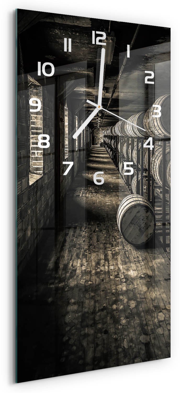 Tulup Wandklok - Bourbonvaten Moderne Wandklok Glas - 30x60 cm - Zwart-wit Wandklok Glas Decoratie - Witte handen - Rechthoekige Klok - Glazen Wandklok Design - Klok Glas Met Opdruk