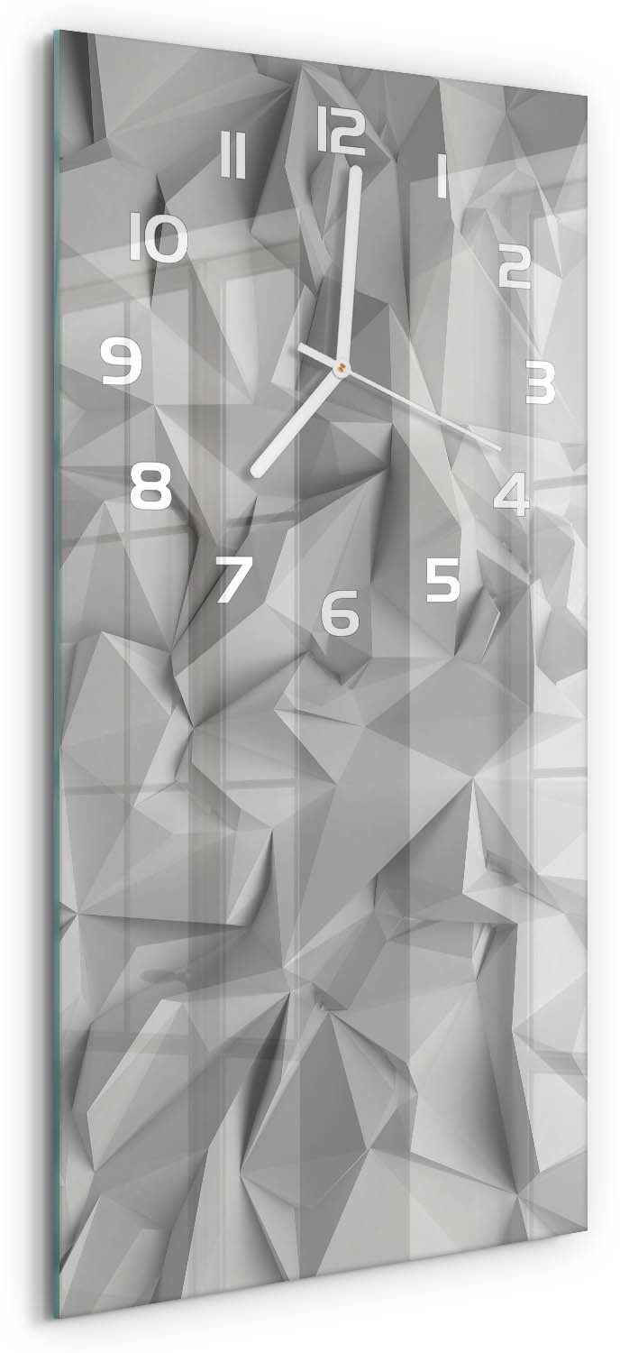 Tulup Wandklok - 3D-abstractie Wandklok Glas Decoratie - 30x60 cm - Grijs Gekleurde Glazen Klok - Witte handen - Rechthoekige Klok - Klok Glas Met Opdruk - Moderne Wandklok Glas